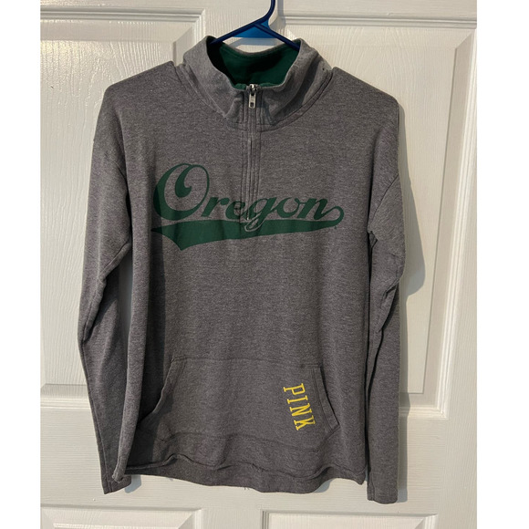 Pink Victoria's Secret‎ Oregon Ducks Qtr Zip Pullover Sweatshirt SZ Petite Small - Picture 1 of 8
